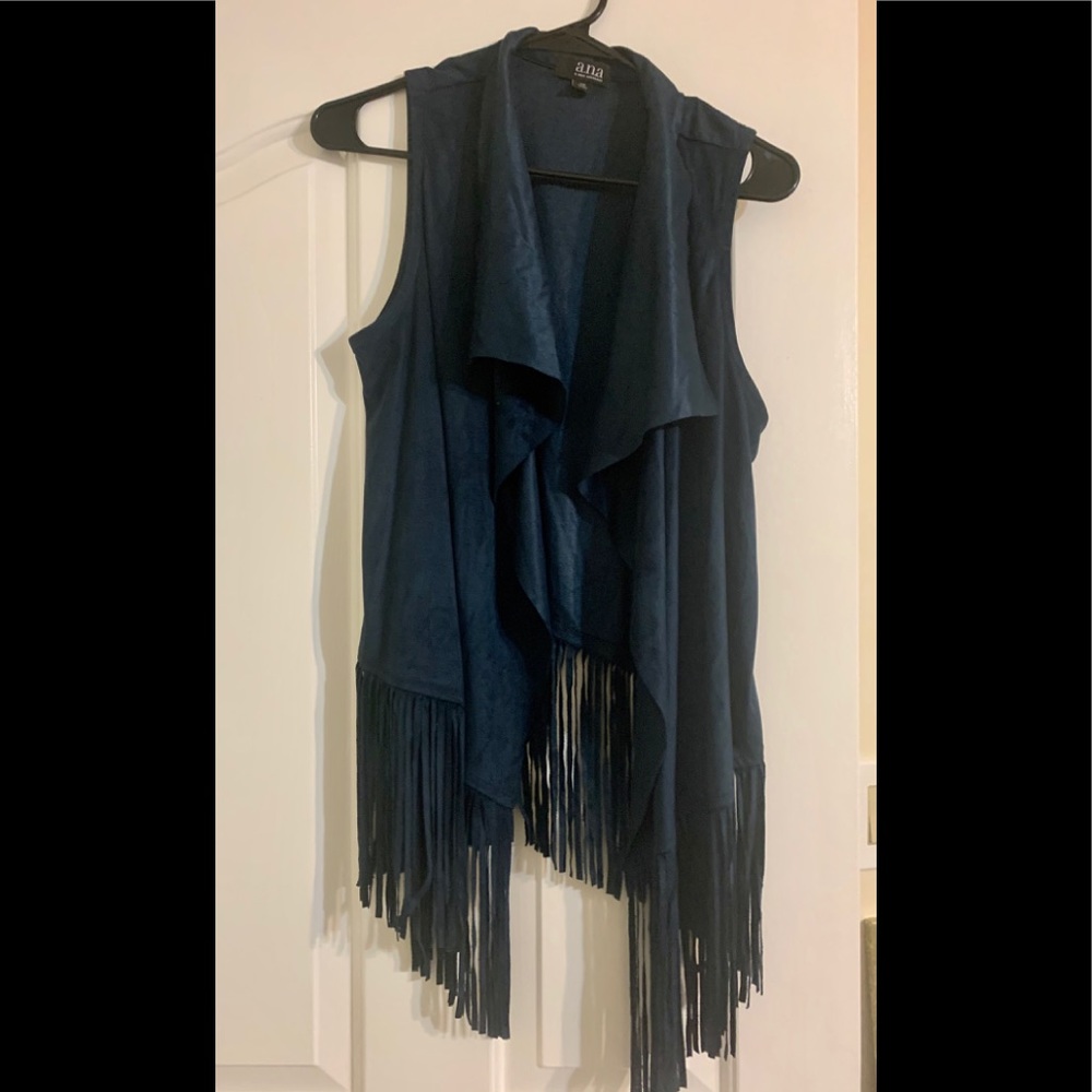 Blue Faux Suede Fringed Vest
